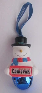 25329 CAMERON NAME FROSTY SNOWMAN COLOUR BELL CHRISTMAS TREE DECORATION GIFT - Picture 1 of 6