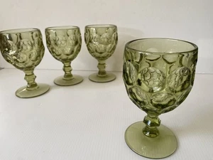 4 Vintage Imperial Glass Provincial Green Water Goblet Glasses - Picture 1 of 5