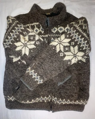 Vintage hand-knitted wool cardigan, Nordic snowflake Pattern  - Image 1 of 4
