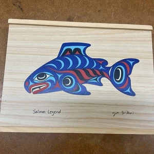 Salmon Northwest Indian Art by Joe Wilson Wooden Box Slide top - Afbeelding 1 van 3