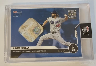 2020 Topps Now World Series Clayton Kershaw Game Used Base Relic BLUE /49 472B - Image 1 of 4