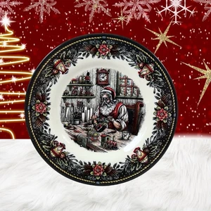 Royal Stafford Santa Toy Workshop Christmas Set Of (4) 8.5" Salad Plates NEW - Picture 1 of 6