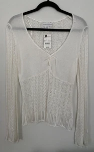 VINTAGE WORTHINGTON AVORIO MAGLIA APERTA TRASPARENTE L/S BABYDOLL MANICA SVASATA DONNA L Y2K TOP - Foto 1 di 11