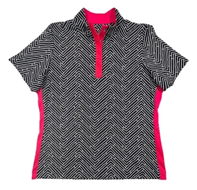 TAIL Womens L Golf Shirt Pink Black White Mock Neck Snap Activewear Top - Image 1 of 4