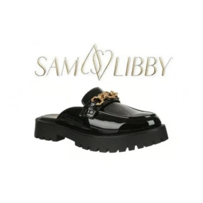 Sam & Libby Reese Women SZ 9.5 Black Lug Sole Round Toe Slip-On Mule Loafer Shoe - Image 1 of 4