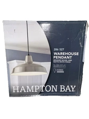 Hampton Bay 1-Light Brushed Nickel Steel Hanging Barn Light Warehouse Pendant - Image 1 of 4