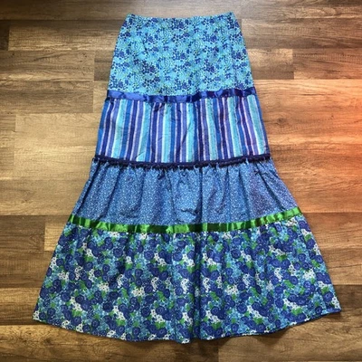 Vintage Handmade Tiered Ribbon Maxi Skirt Womens Small Boho Gypsy Full A Line - Image 1 of 4