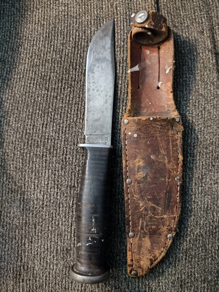 Faca utilitária de combate Ka-Bar Olean NY cabo de couro com bainha de couro  - Imagem 1 de 4