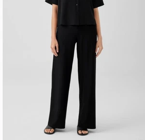 Eileen Fisher Black Wide Leg Trousers Dress Pants Size 10 Zipper Tab Polyester - Picture 1 of 12