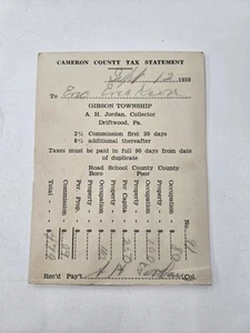 Vintage 1938 Cameron County Tax Statement. Cameron County Pennsylvania - Picture 1 of 3