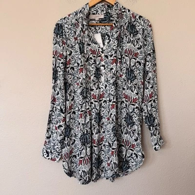 Camisa Loft Mujer Pequeña Blanca Azul Roja Floral Manga Larga Ligera Foto 1 de 4