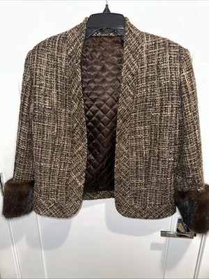 Chaqueta Adrienne Vittadini Platino Talla 8 Marrón Dorado Tweed Blazer Lana Foto 1 de 4