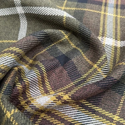 HOUSE OF HABERDASHERY Upholstery Fabric Grampian Faux Wool Brown & Black Tartan Check Curtain Fabric