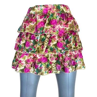 Small y2k 90s Era Delias Floral Ruffle Skirt Cotton Elastic Waist Cottagecore - Image 1 of 4