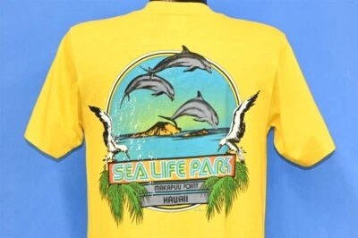 Camiseta vintage anos 70 POLYTEES SEA LIFE PARK MAKAPUU POINT HAWAII VULCANO DEADSTOCK M - Imagem 1 de 4