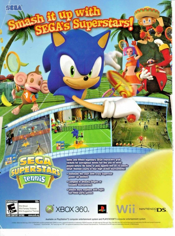 Original Retro Sega Superstar Tennis Sonic video game print ad - Image 1 of 1