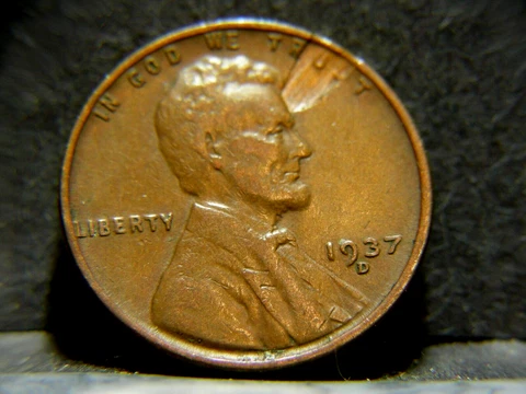1937 D Wheat Cent Penny Error--Lamination Peel on Obverse Through Trust--#380 Cover