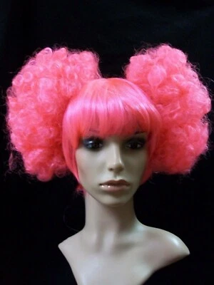 Peruca fantasia divertida rosa quente arlequim encaracolado palhaço circo anime afro pufe clipes - Imagem 1 de 4