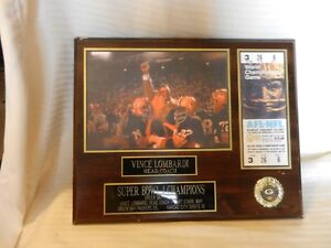 Green Bay Packers Vince Lombardi Super Bowl I Champions NFL Photo Plaque on Wood