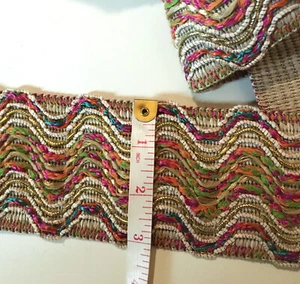 Vintage 3 Wide Green Pink Metallic Gold Upholstery Heavy Duty Trim by 3 Yard Lot - Bild 1 von 4