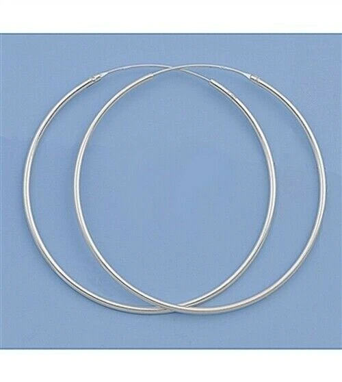 Silver Tiny Continuous Hoop Earrings Sterling Silver 925 Jewelry 1.2 mm x 45 mm - Image 1 of 1
