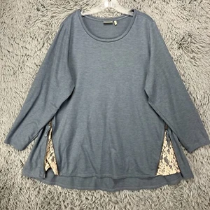LOGO Lounge Tunic Top Women's Plus Size 2X Blue Lace Stretch Boho Artsy - Picture 1 of 11