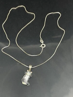 "Collar de cadena colgante de gato gris estilo cloisonné de plata de ley 925 Italia 17,5""" Foto 1 de 4