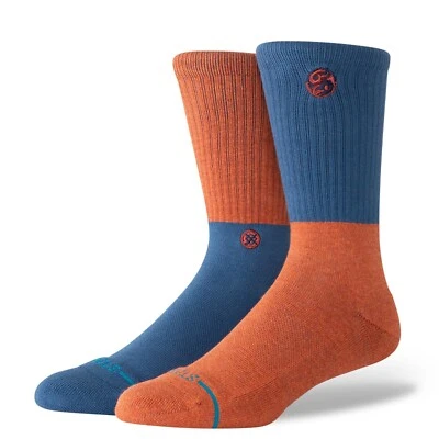 STANCE OPPOSITES CREW SOCKS.NAVY ORANGE BLOCK CUSHION ARCH SUPPORT UK 6 - 13 W24