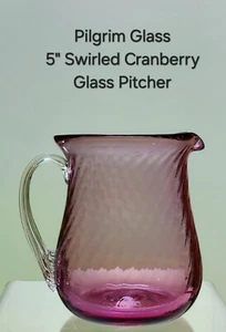 Vintage Pilgrim Swirled CRANBERRY GLASS PITCHER 5" Excellent - Picture 1 of 9