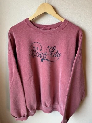 Sudadera vintage para hombre Ocean City Maryland talla XXL 1990’s borgoña/rosa Foto 1 de 4