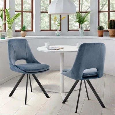 Silla de comedor Armen Living Lexi de 20" de terciopelo y metal en azul/negro Foto 1 de 4