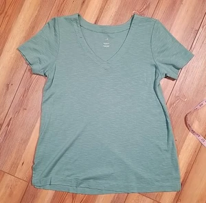 J Jill Womens Pima Slub Knit V Neck Tee Size Small Pima Cotton Green Flowy - Picture 1 of 9
