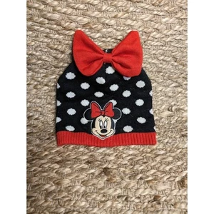 Disney Minnie Mouse Beanie Hat Size 2T- 5T Ears Polka Dot Disney Black Red - Picture 1 of 4