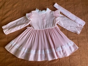 Vintage Pink Polka dot Lace collar Dress 4T - Picture 1 of 2
