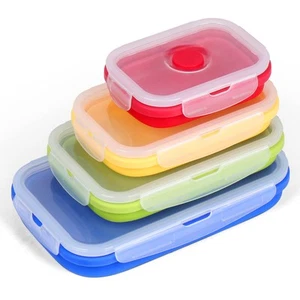 Set of 4 Collapsible Silicone Food Storage Container, Foldable Meal Prep Lunc... - Picture 1 of 7
