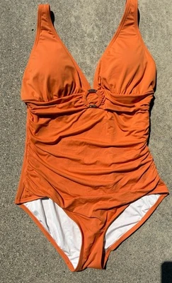 Michael Kors Plunge Ruched One Piece Swimsuit Size 10 - Image 1 of 4