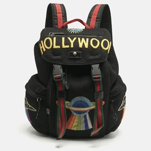 Gucci Black Mesh Fabric Hollywood Embroidered Backpack - Picture 1 of 10