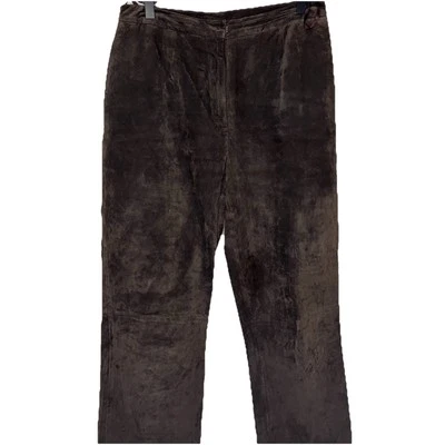 Calça Vintage Alfani 100% Couro Camurça Marrom Tamanho 10P Festival Perna Larga Boho - Imagem 1 de 4