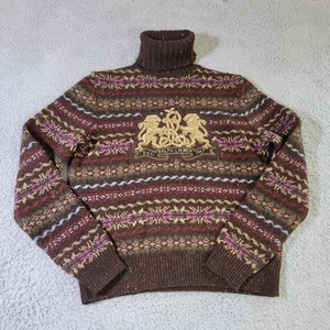 Ralph Lauren Purple Label Sweater Womens Medium Fair Isle Crested Turtleneck - Picture 1 of 7