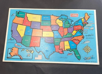 Playskool 1997 Vintage USA Map Puzzle 26 Pieces Educational Learning Toy - Image 1 of 4