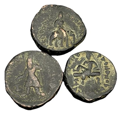 Set of 3 Ancient Kushan  Coins from the Kushan Empire Kanishka Copper Coin - Image 1 of 4
