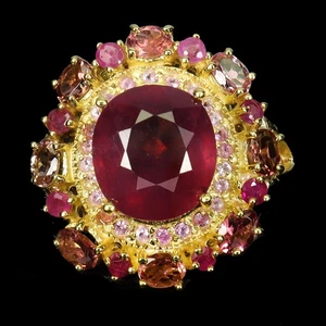925 Sterling Silver Ring Oval Ruby 10x9mm Tourmaline Gemstone Jewelry Size 7.5 - Picture 1 of 14