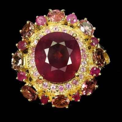 925 Sterling Silver Ring Oval Ruby 10x9mm Tourmaline Gemstone Jewelry Size 7.5 - Image 1 of 4