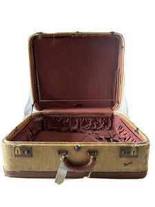 Vintage Skyway Brown Tweed Luggage Suitcase - Picture 1 of 15