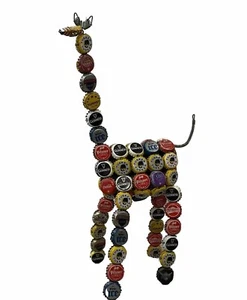 Giraffe Folk Art Bottle Cap Wire Sculpture Made In Kenya Beer Soda 17" Handmade - Picture 1 of 20