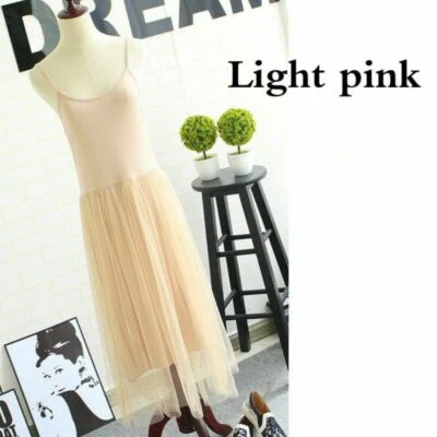 Mujeres Espagueti Bajo Vestido Completo Sin Cordones Malla Extensor Capa Slips Delgado Nuevo Foto 1 de 4