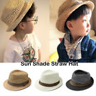 Adult Kids Summer Straw Fedora Hat Trilby Cuban Sun Cap Panama Short Brim Hat