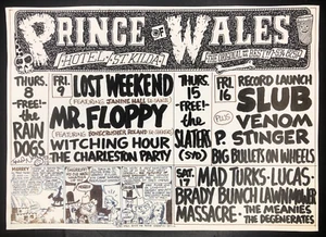 Arte Original Firmado por Fred Negro Príncipe de Gales Pub Anuncio Oz Dibujos Animados Punk Flyer - Imagen 1 de 5