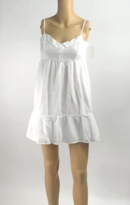Neu mit Etikett Abound Kleid Damen XS 100 % Baumwolle V-Ausschnitt. Riemen einstellen. Minikleid weiß - Bild 1 von 12