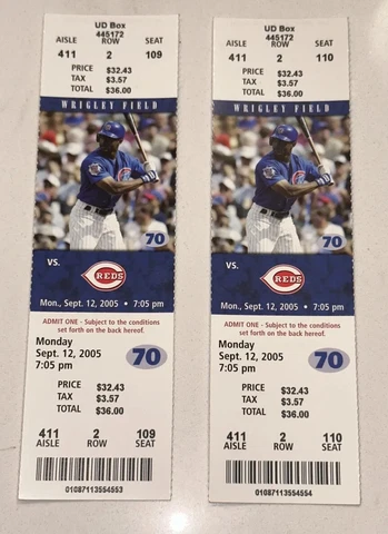 9/12/05 Reds MLB Chicago Cubs Wrigley Field Full Ticket Stub Greg Maddux Loss SP Cover